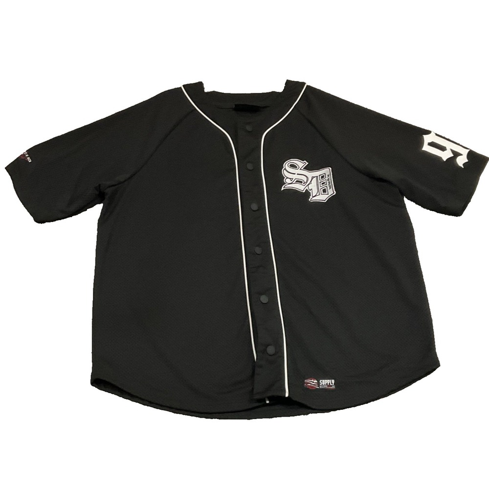 Supply & Demand Baseball Jersey Mens 2XL Black New York 92 Mesh Snap Front